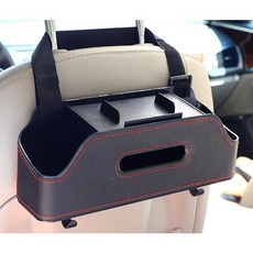 汽車椅背多功能收納盒 置物架 紙巾盒 手機支架 掛鉤設計 綁帶款 黑色, 1個, 綁帶款黑色