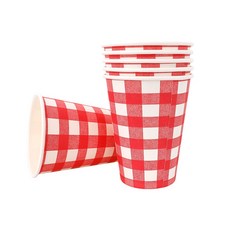 파티용 종이컵 체크레드 6개 생일 일회용, 단품