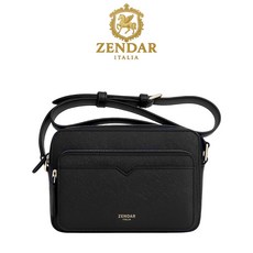 ZENDAR義大利品牌男士斜背包，簡約時尚多夾層設計，肩帶可調整，質感耐用斜肩包, 黑色