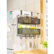 모던 미니멀리스트 주방 냉장고 수납 랙 벽걸이 철제 아트 다용도 보호필름 정리대, 36 검정색 2단 중간 사이즈 - 걸이형