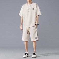大碼 男生夏季薄款兩件套 休閒短袖上衣薄涼感褲 吸濕排汗柔軟舒適寬鬆寬版