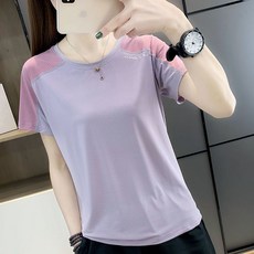 ROYALBELLE 여성 라운드넥 아이스실크 쿨링 통기성 속건 기능성 스포츠 반팔 티셔츠 U02030409