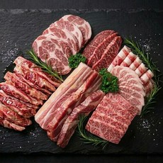[돼지껍데기/콩가루 추가] 캠핑 패밀리 풀코스 자이언트 팩 2.4kg (8~9인) 한돈 삼겹 목살 가브리 항정 소갈비 부채 살치 차돌, 없음