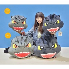 正版授權 怪獸之王造型靠枕 摩斯拉酷斯拉周邊 柔軟舒適居家裝飾, 12吋紅蓮款灰色-哥吉拉頭型抱枕