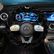 冬季保暖女士可愛卡通, mua黑色-長毛絨泡芙方向盤套