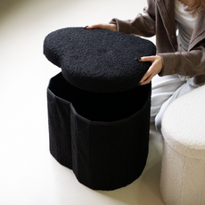 헤이루미 미니 부클레 수납 스툴 화장대 보조 의자 인테리어 수납함, 1개, 블랙 하트