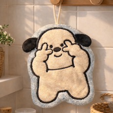 후암마켓 귀여운 캐릭터 극세사 욕실 핸드 고리 주방 타월 수건, 1개, 하얀강아지