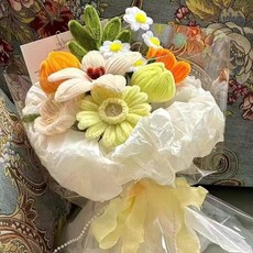 모루 꽃다발 키트 공예 취미 패키지 만들기 부케 DIY, 옐로우 버블 꽃다발 키트, 1개