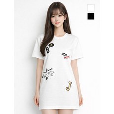 뱅뱅 여성 펄 프린팅 롱 티셔츠 NOIT45