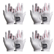 타이트엔드 필드 반양피 골프장갑, 4개, 화이트 여성양손