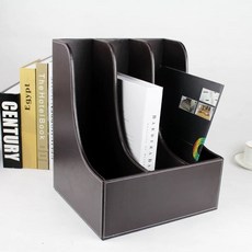 가죽 정리 수납장 소품 직각 서류 서류꽂이 레더 블랙 북홀더 탁상용 수납 책꽂이 문서, H. 커피 3열 파일 홀더