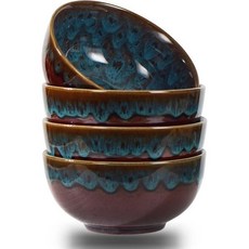 시리얼 볼 수프 주방용 6인치 세라믹 세트 4개 디저트용 일본식 국수 아침 식사 샐러드 오트밀 피콕 그린, Peacock Green