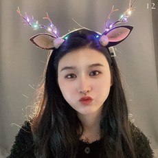 發光聖誕髮箍 聖誕頭飾 節日派對頭圈, 1個, 12-大耳朵貂毛鹿角-彩燈