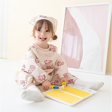 아이레빗 국내생산 아기 유아 미술가운 방수 전신 문센 촉감놀이 모래놀이, 큐트베어 베이지