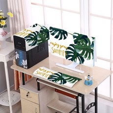 防塵罩 套組 電腦主機螢幕鍵盤保護套 可愛圖案設計, 樹叶,22英寸