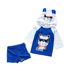雪倫小舖 兒童泳衣 連帽老虎泳裝2件組 男童可愛造型泳衣泳褲套裝