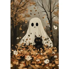 쿠쿠스토어 레트로 가을 할로윈 캔버스 클래스 꽃 무서운 유령과 어두운 호박 검은 고양이 벽 아트 포스터, 02 C, 02 CT-19-18, 1개