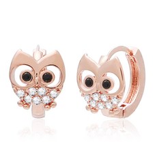 女款14K金針玫瑰金伊芙貓頭鷹方晶鋯石耳環