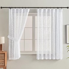 OWENIE Furman 화이트 핀치 플리츠 시어 커튼 길이 228.6cm(90인치) 침실 거실용 모던 자카드 빛 필터링 창문 커튼 부드러운 세미 시어 창문 트리트먼트 화