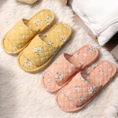 (1+1)숲아트 플라워 3중 쿠션 층간소음 사계절 족저근막염 면 거실 실내화 거실화 어린이집 3겹 푹신한 룸슈즈, 옐로우+오렌지, 1개