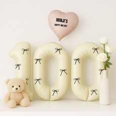 해피제이니 50일 100일 셀프촬영 하트풍선 빅숫자 풍선세트(레터링 시트지3장 포함), 1세트, 베이지블랙리본100