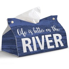 파지 네이비 블루 우드 가죽 티슈 박스 커버 직사각형 빈티지 리버 화장지 홀더 하우스 주방 사무실 책상용 장식용 페이셜 페이퍼 케이스 9 8x5 9x5 9인치