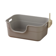 貓砂盆 貓廁所 貓便盆 貓沙盆 小貓砂盆 一體式貓砂盆 加高貓砂盆 幼貓砂盆 方形貓砂盆 防噴濺 貓砂, 灰色, 1個