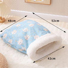 兔子圖案半封閉式寵物窩 柔軟舒適小型犬貓咪睡墊 可愛造型寵物用品, 藍兔子, 1個