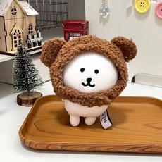 臺灣爆款 娃衣 配件 娃娃配飾 頭套 高顔值自嘲熊套裝10cm帽子冬季耳罩棉花娃娃娃衣裝飾便宜配件, 1個, 隨機肚兜一個