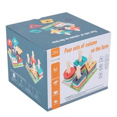 台灣現貨 木製多彩瓢蟲四套柱積木玩具 幾何形狀彩色益智配對認知瓢蟲造型兒童早教玩具, 1個, 農場四套柱／彩盒