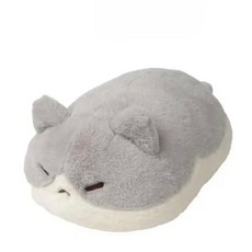 可愛貓咪毛絨抱枕 辦公室午睡枕腰靠, 趴趴貓灰色,約30CM