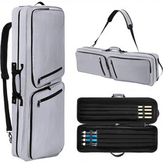 【臺灣出貨】4x4臺球桿盒軟墊泳池桿套可容納4個臀部4個桿子泳池棒包帶可調節-奢尚匯品, 灰色, 1個