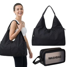 브리즈앤비 신발분리 헬스가방+ 방수 파우치, 1세트, 블랙