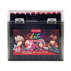 筆樂 PENROTE Sketch 雙頭油性麥克筆組 美術設計專用 色彩鮮豔持久, 1個, 60色 PE1465