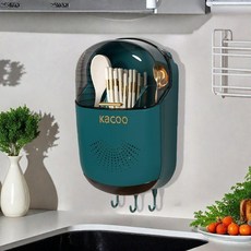 kacoo 免打孔壁掛式廚房瀝水防塵筷子筒, 1個, 2.0升級版壁掛防塵筷子筒綠,食品級材質加厚瀝水防塵