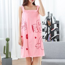 극세사 드라이 목욕가운 샤워 여성용 가운 타올 어깨끈형 흡수력 좋은 수건 목욕타월 원피스형 샤워타올 홈스파 목욕수건 샤워타월 목욕가운타올 귀여운 토끼프린트 수영장 여행용, 핑크, 1개