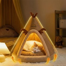 겨울 고양이 숨숨집 텐트 강아지 집 보온, 브라운, 1개