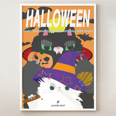 퍼플더스트 할로윈 그림 고양이 포스터, 1.할로윈캣_A4, 포스터만