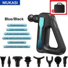 MUKASI Electric Massage Gun 32 레벨 근막 총 딥 티슈 넥 바디 백 근육 스포츠 마사지 릴랙스 통증 완화 운동, Type C Charge, Blue With Bag