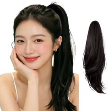 지니판 강력고정 큰집게형 C컬 레이어드컷 포니테일 긴머리 가발, 1개, 진한블랙