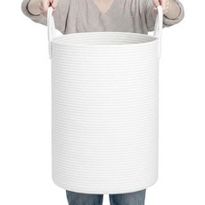 CLHMILY&Z 세탁 바구니 원형 보관 로프 바스켓 (화이트 80L), 화이트