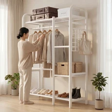 Unihome 튼튼한 친환경 보강형 대용량 시스템 행거 스탠드 드레스룸 옷장 선반 행거, 화이트, 싱글 1단