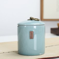 哥窯 冰裂密封茶葉罐 儲存普洱茶具 0302, 禪茶一味粉青色,大約100G, 1個