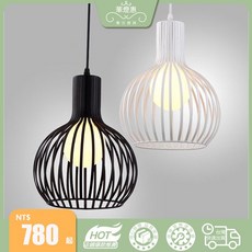 北歐創意餐廳燈鳥籠吊燈，簡約後現代風格，單頭酒吧吊燈，鏤空設計，藝術個性燈罩，提升空間質感, 黑色 大號, 黑色