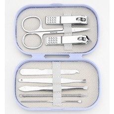 DFMEI 家用修剪指甲美容工具14件套死皮鉗指甲刀套裝, 1個, 條紋盒8件套銀色套裝(寶藍色):如圖