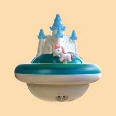 新品浴室獨角獸城堡噴水球兒童戲水電動發光寶寶洗澡玩具夏季浴缸, 1個, 藍色獨角獸噴水球 電池款(自備):一個