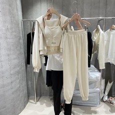 秋季新款時尚休閒運動服套裝女長袖連帽外套洋氣背心束腳褲三件套 防寒保暖潮流運動套裝