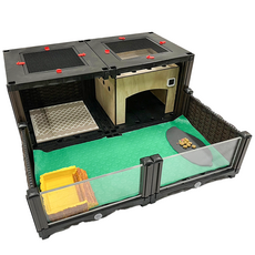 爬蟲飼養箱套組，寬敞空間透明壓克力，防逃脫網蓋，模組化設計，多種配件, 棕方格 灰墊 B組合, 1套