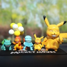 皮卡丘汽車擺件搖頭卡通公仔，創意可愛車內飾品，車載中控臺裝飾, /猥皮4+黃球+米墊】, 1個