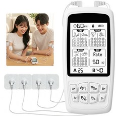Purbliss 저주파 마사지기 EMS/TENS/MASS/DIY 모드 전신 전기 안마 패드 듀얼 채널 타이머 설정, 화이트, KRES1080